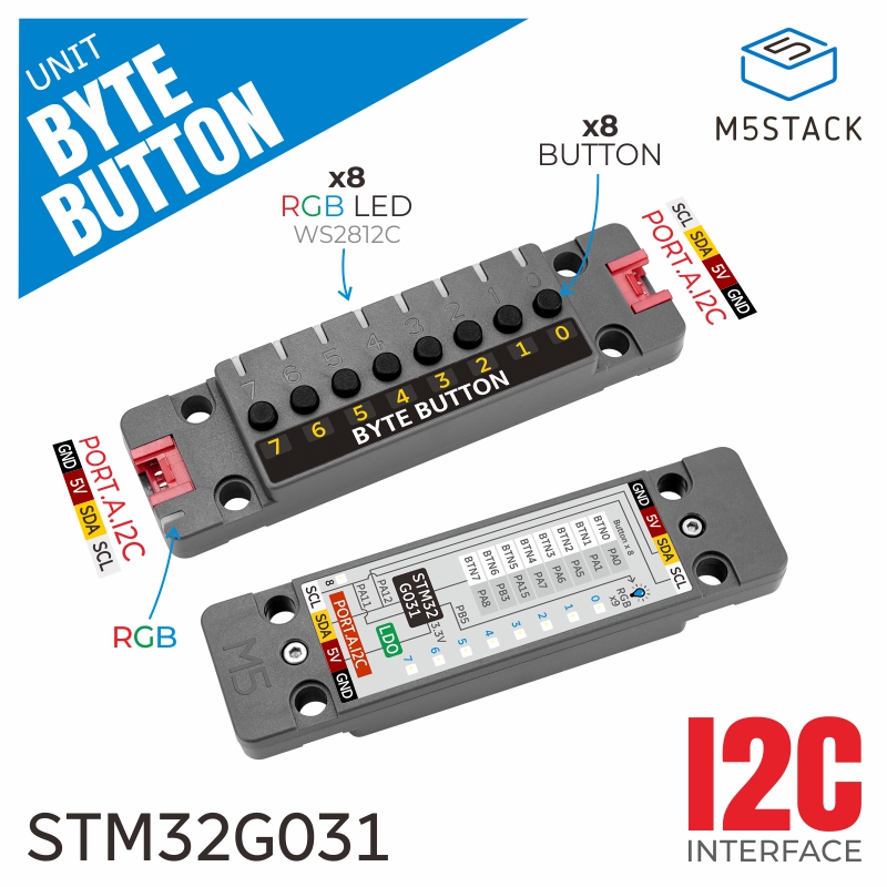 Rgb Light Strip - M5Stack Offizieller ByteButton 8-Kanal-Taktile-Schalter-Eingabe 9 WS2812C